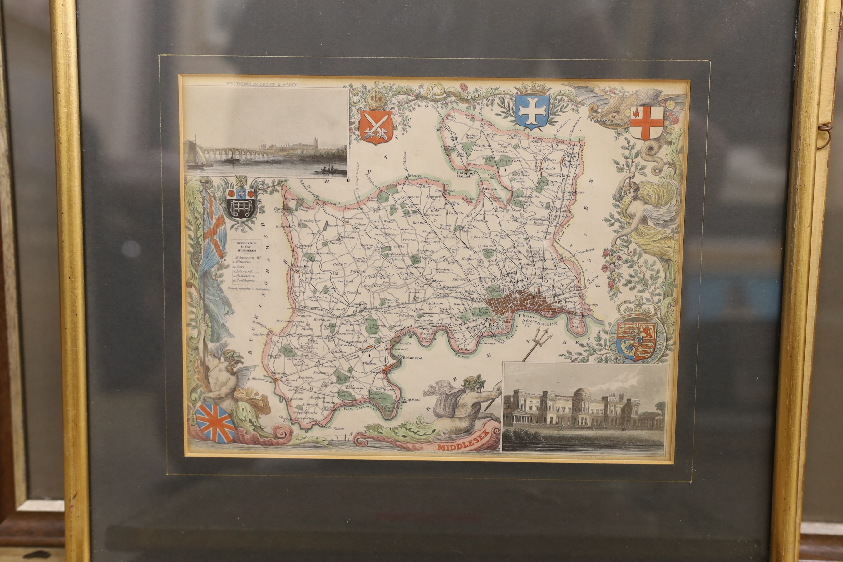 Seven engraved maps - After John Ogilby, The Road from London to Newhaven; The Road from London to Arundel; After Hondius family, an uncoloured map of Provincia La Provence, dated 1621, 38 x 50cm, After Thomas Moule, thr